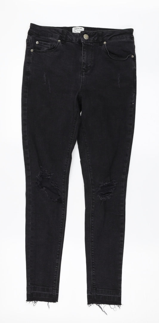 Miss Selfridge Womens Black Denim Skinny Jeans Size 8 L27 in