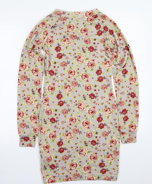 Boohoo Womens Grey Floral Rayon A-Line Size 8