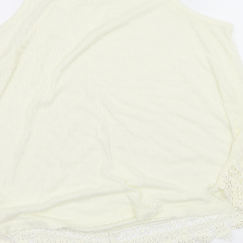 Poof! Womens Ivory Jersey Basic Tank Size S - Crochet Trim