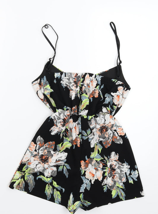 Boohoo Womens Black Floral Jumpsuit One-Piece Size 4