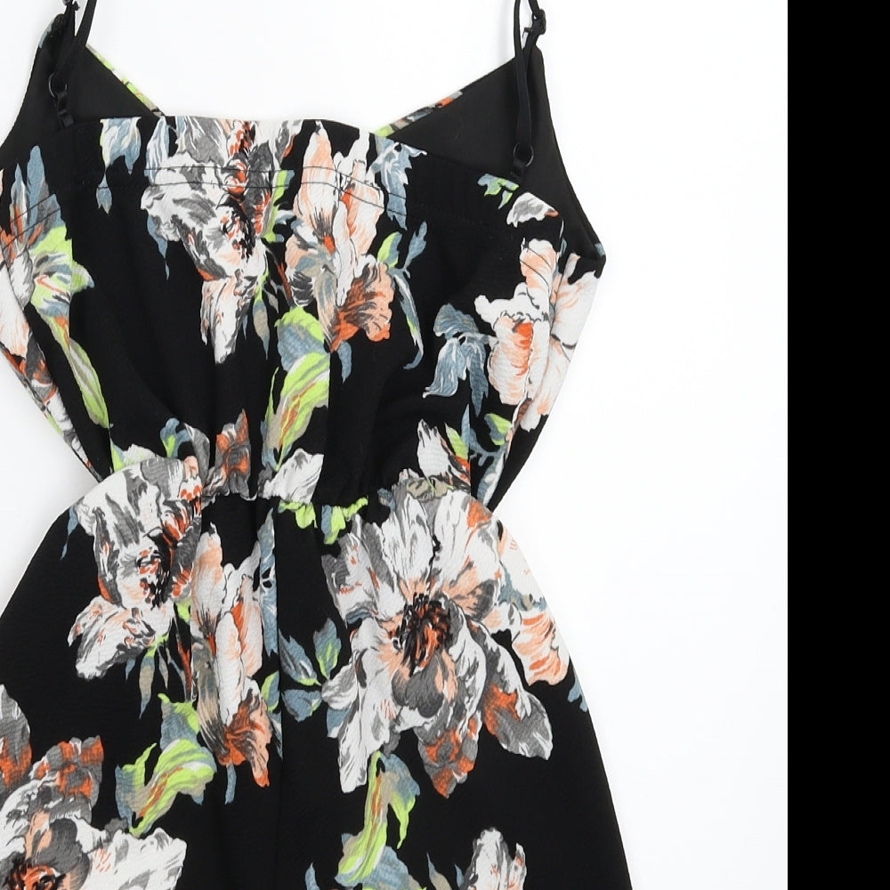 Boohoo Womens Black Floral Jumpsuit One-Piece Size 4