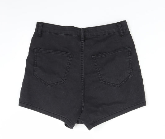 PRETTYLITTLETHING Womens Black  Denim Hot Pants Shorts Size 8