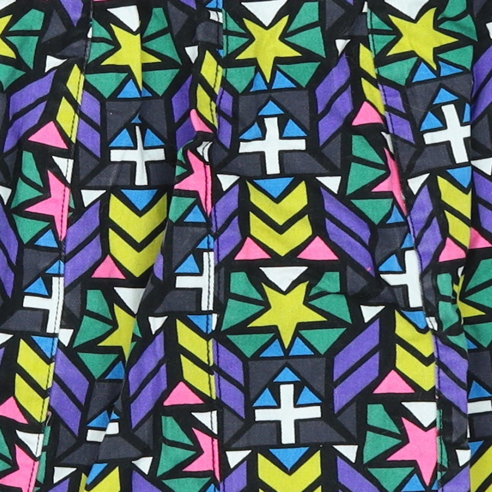 Divided Womens Green Geometric Denim A-Line Set Size 6