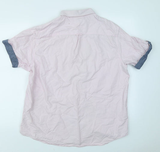 Mens UK Size XL Cedar Wood State Pink Button-Up Short Sleeve Casual Shirt