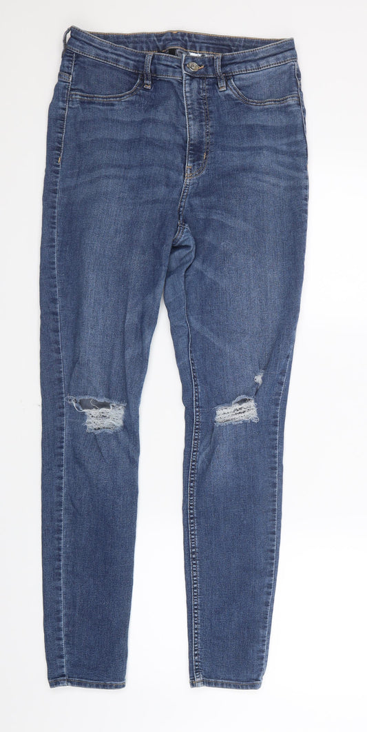 Additional front view of Divided by H&M women’s blue denim straight jeans, size UK 10, 29-inch leg