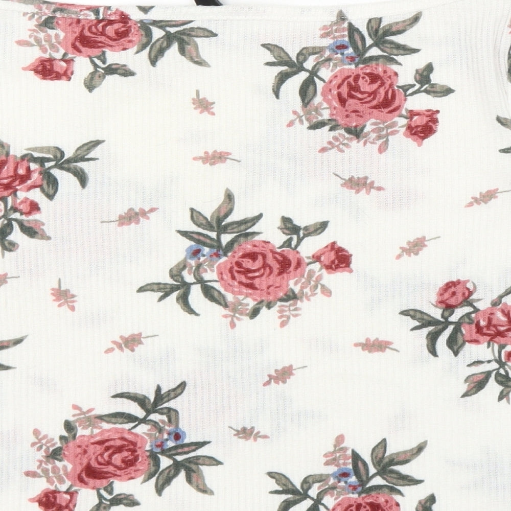 H&M Girls White Floral Cropped T-Shirt Size M