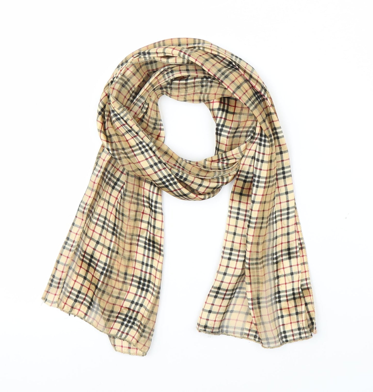 Preworn Unisex Beige Plaid Scarf One Size
