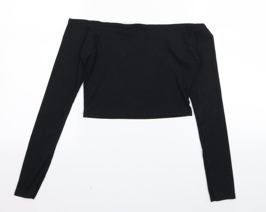 Boohoo Womens Black Basic T-Shirt Size 12 - crop