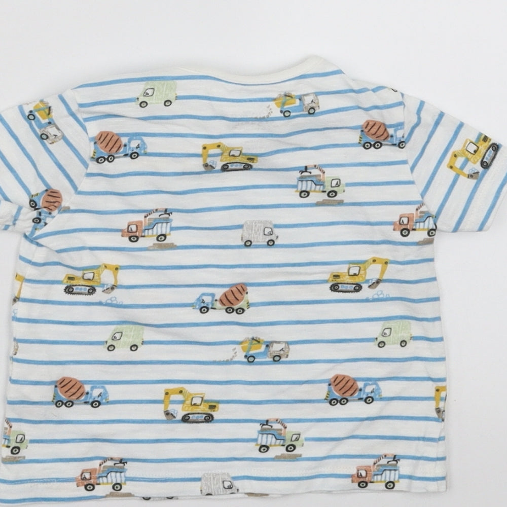 F&F Baby White Striped Basic T-Shirt Size 6-9 Months - diggers