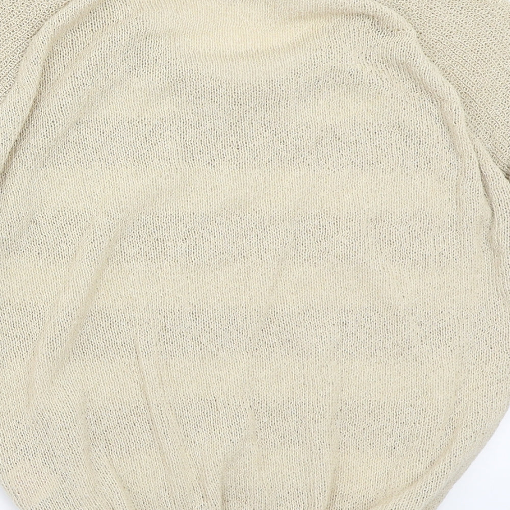 Brand and care label for Peacocks women’s beige striped jumper, size M