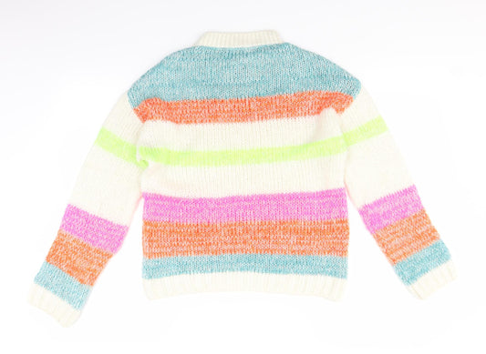 Primark Womens White Striped Knit Pullover Jumper Size S