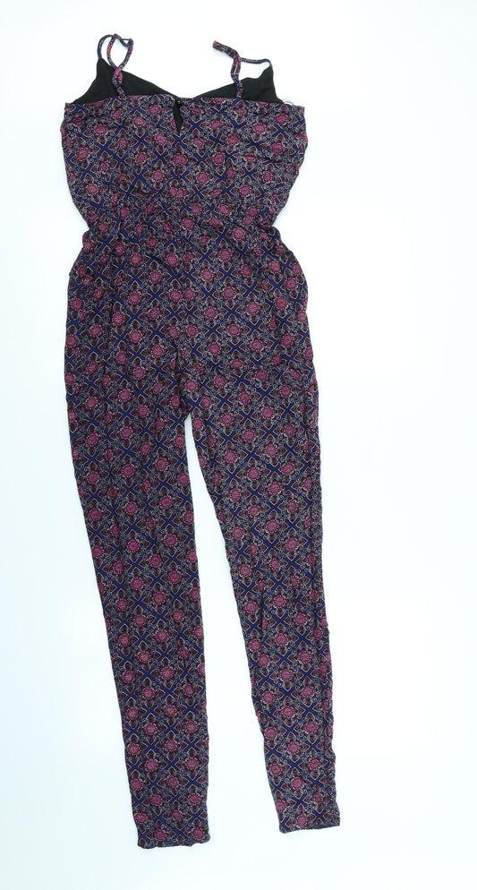 New Look Womens Blue Geometric  Jumpsuit One-Piece Size 6 L28 in