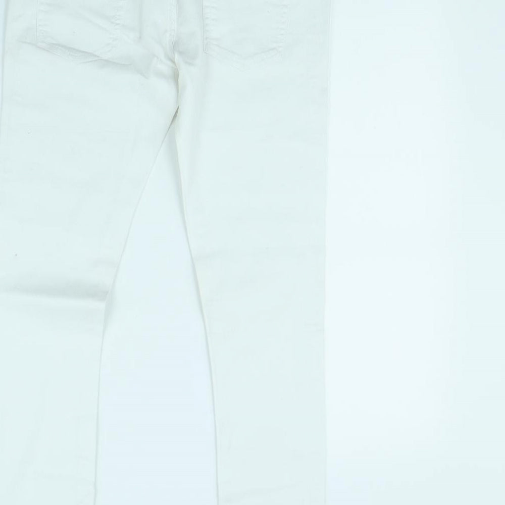 Brand and care label for Denim & Co. women’s white skinny jeans, size UK 12, 30-inch leg