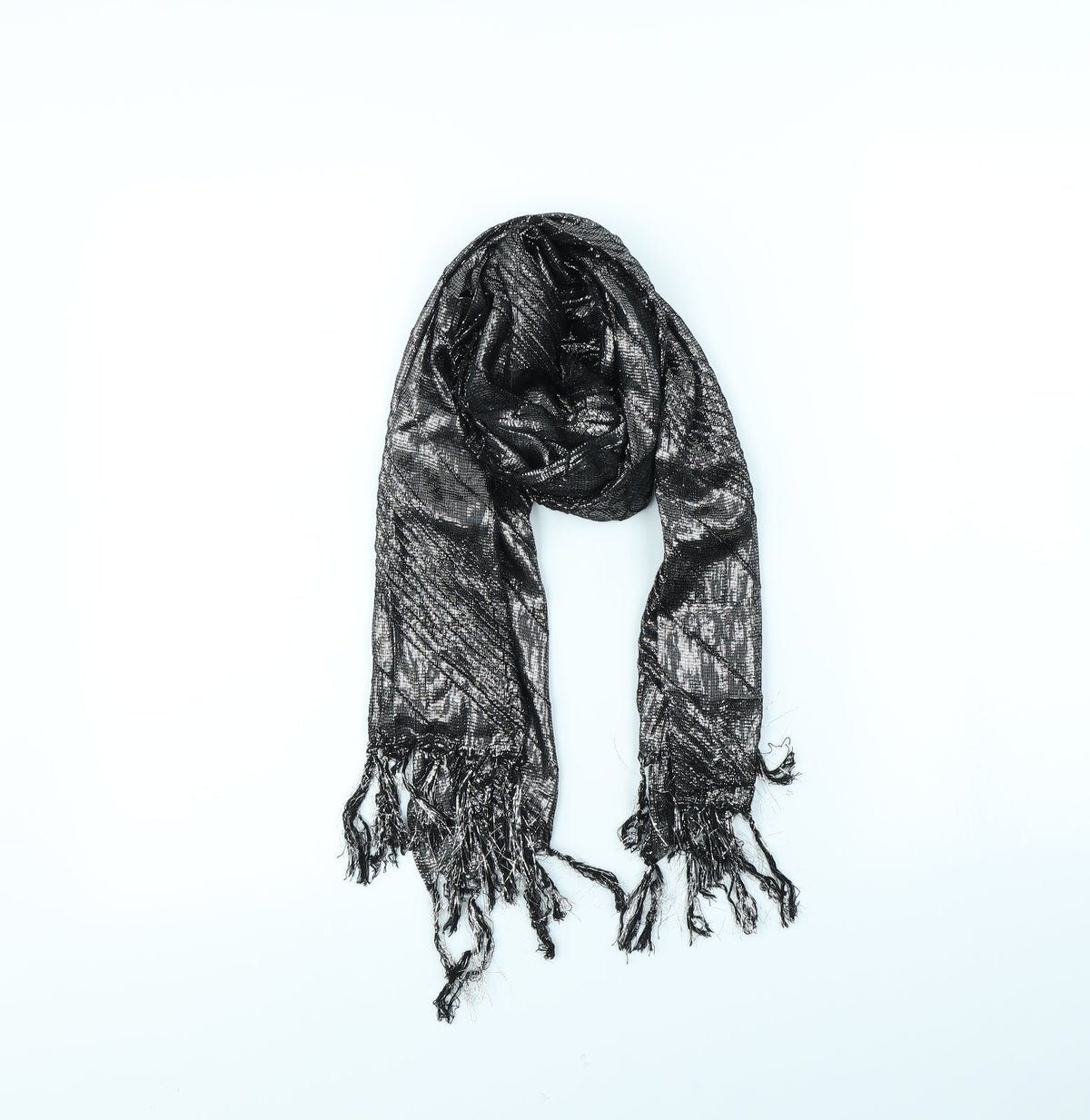 Front view of Preworn women’s silver scarf