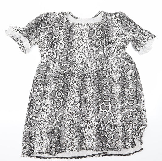 Boohoo Womens Black Animal Print Fit & Flare Size 12