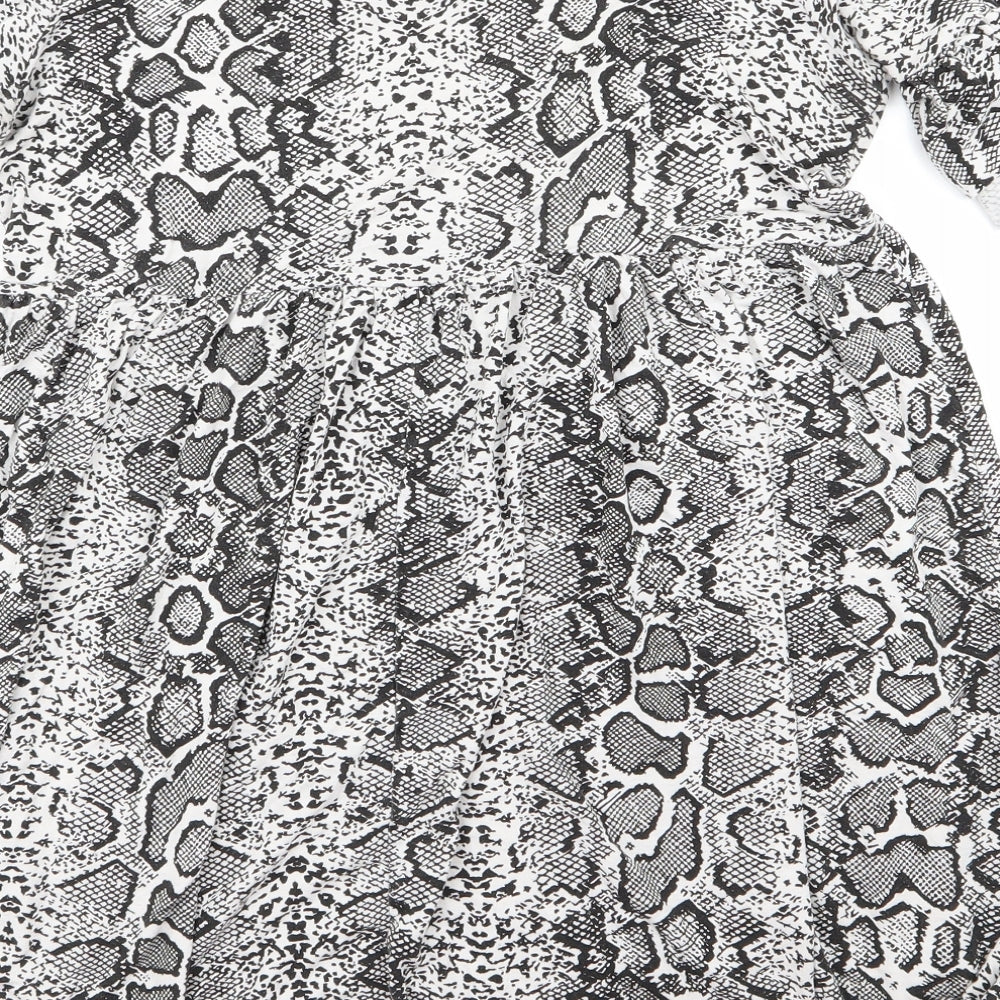 Boohoo Womens Black Animal Print Fit & Flare Size 12