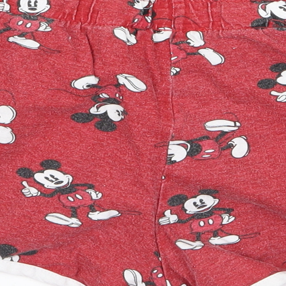 Brand and care label for Disney women’s red animal print hot pants shorts, size S