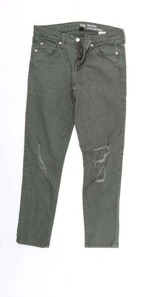 Additional front view of Gap women’s green denim straight jeans, size UK 8, 27-inch leg