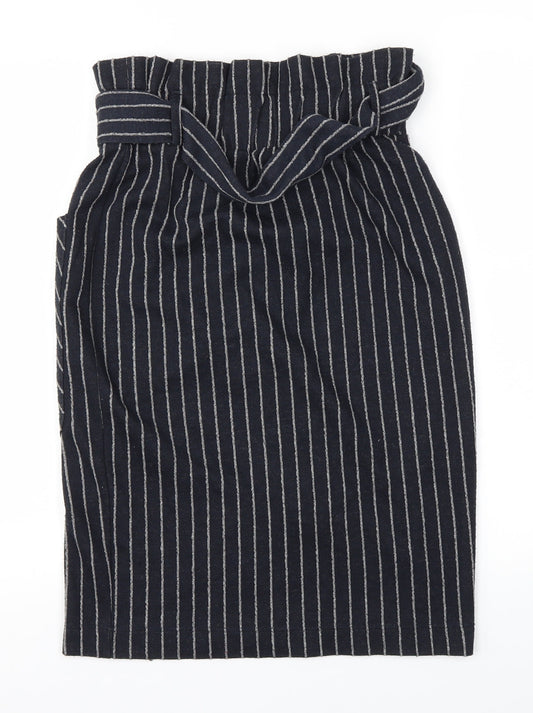 Back view of Next women’s blue striped a-line skirt, size UK 8, - stretch waistband