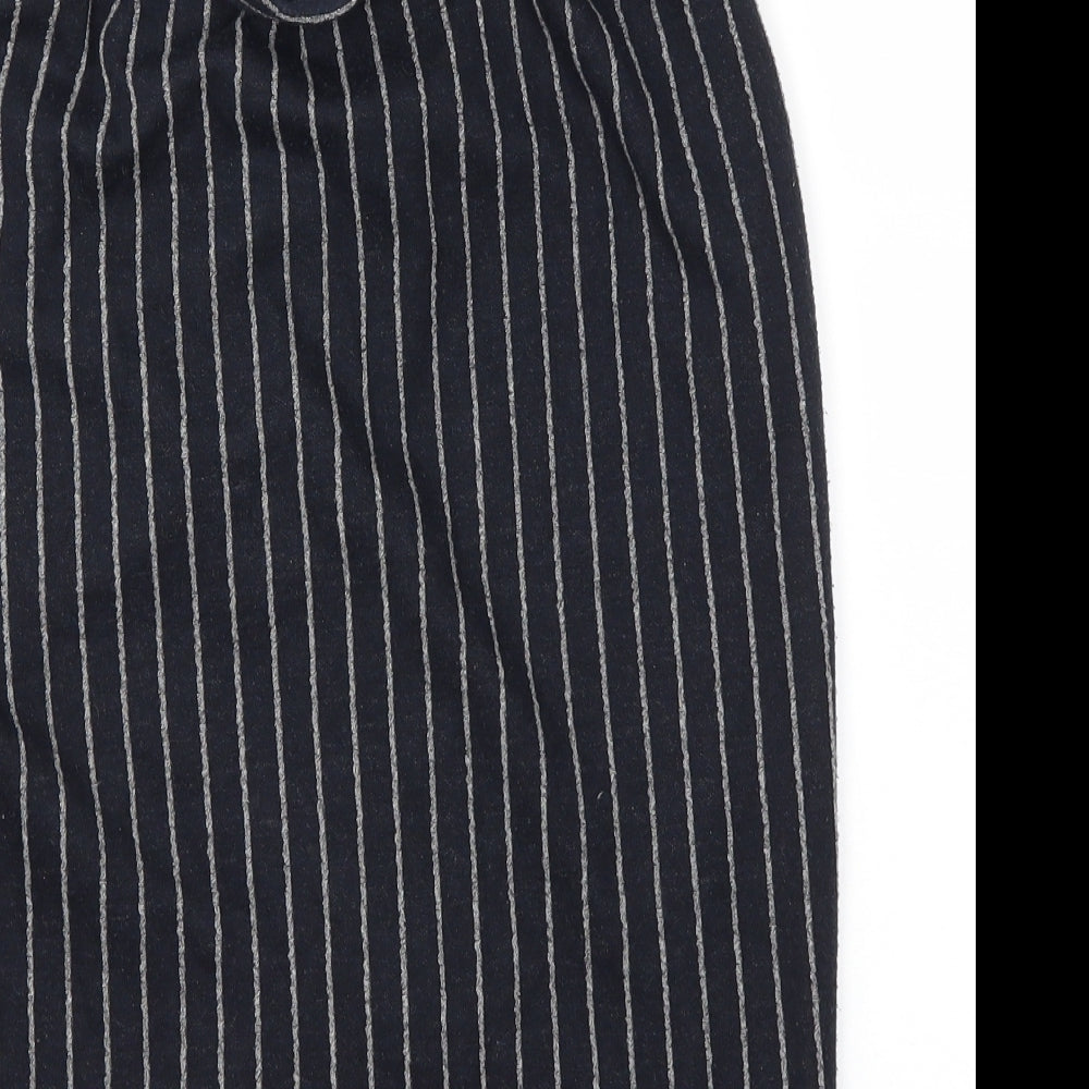 Brand and care label for Next women’s blue striped a-line skirt, size UK 8, - stretch waistband