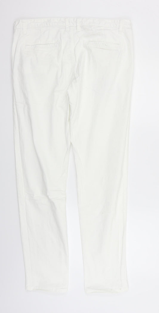 Womens UK Size L deniem & co Regular Fit White Trousers