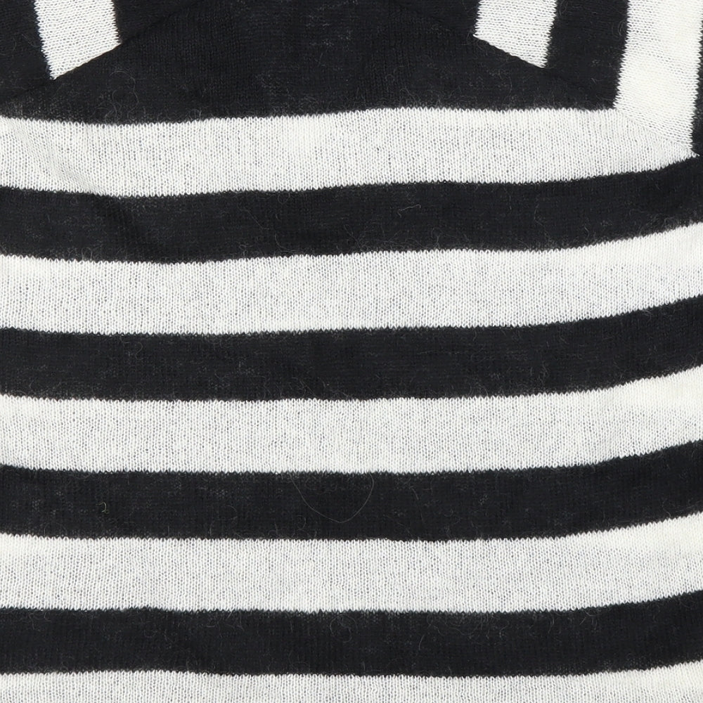 Brand and care label for Topshop women’s black striped jumper, size UK 10
