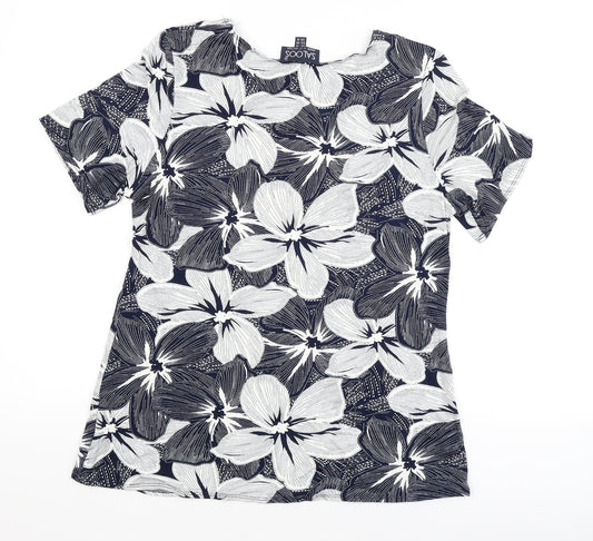 Saloos Womens Blue Floral Basic T-Shirt Size 14
