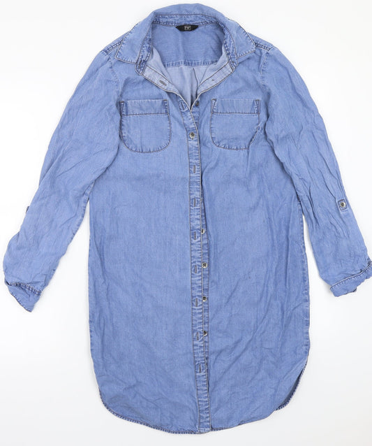 Womens UK Size 6 F&F Blue Basic Button-Up
