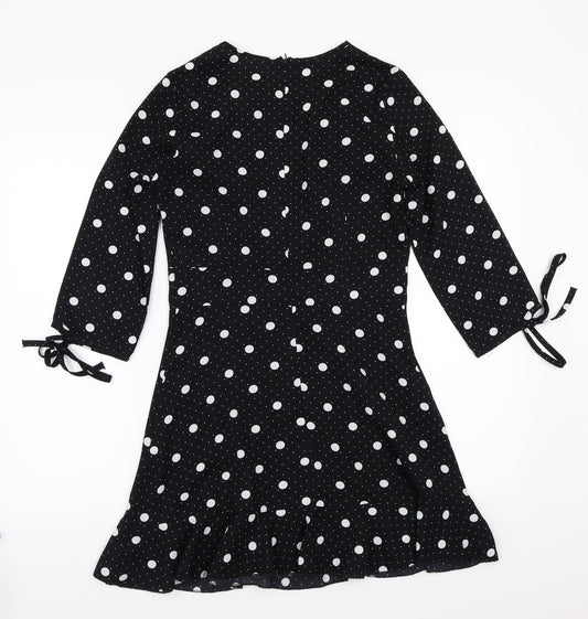 Boohoo Womens Black Polka Dot A-Line Size 6