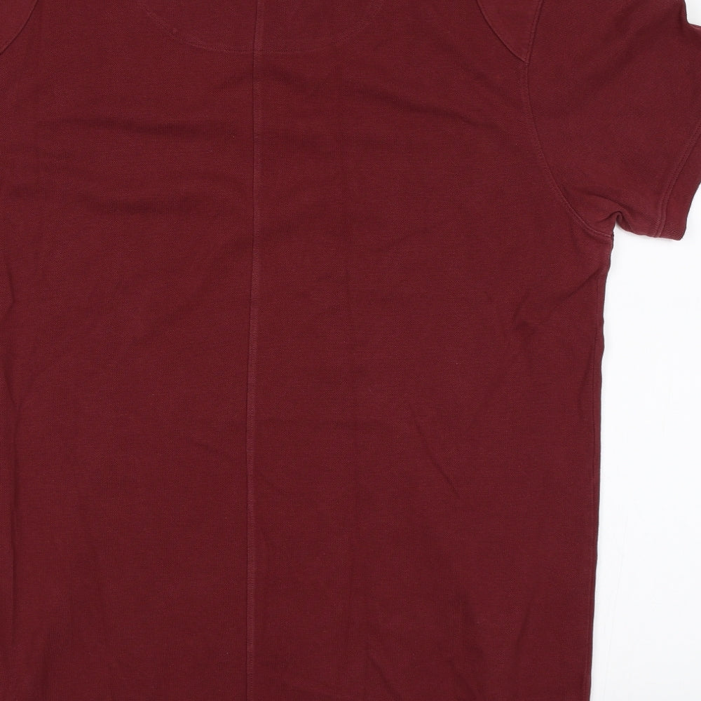 Brand and care label for Police women’s red basic polo, size UK 6