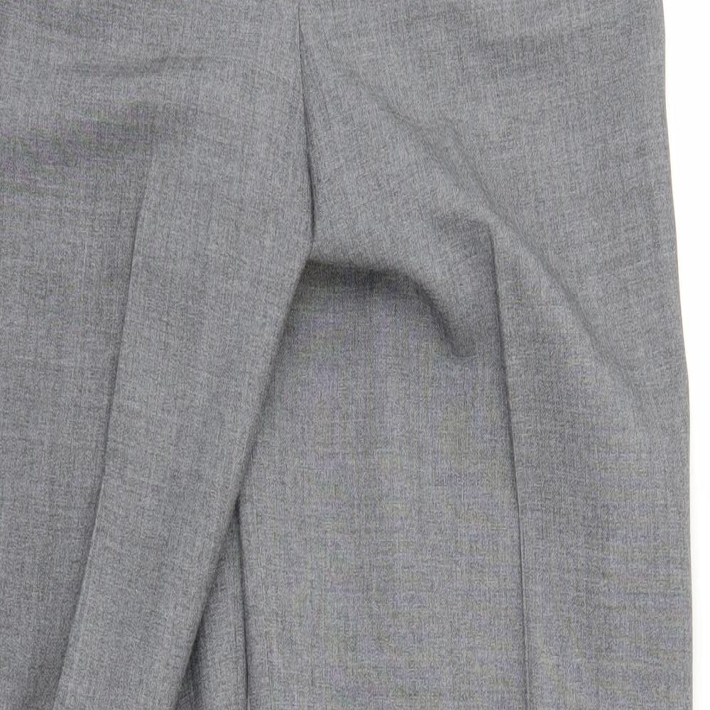 Brand and care label for Preworn men’s grey trousers, size 33, in, 29-inch leg