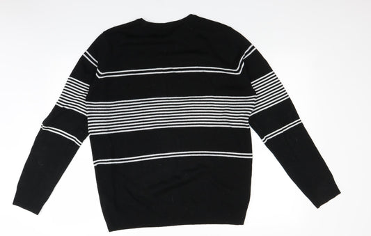 Primark Mens Black Striped Knit Pullover Jumper Size L