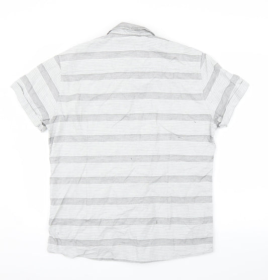 ACW85 Mens Grey Striped Button-Up Size L