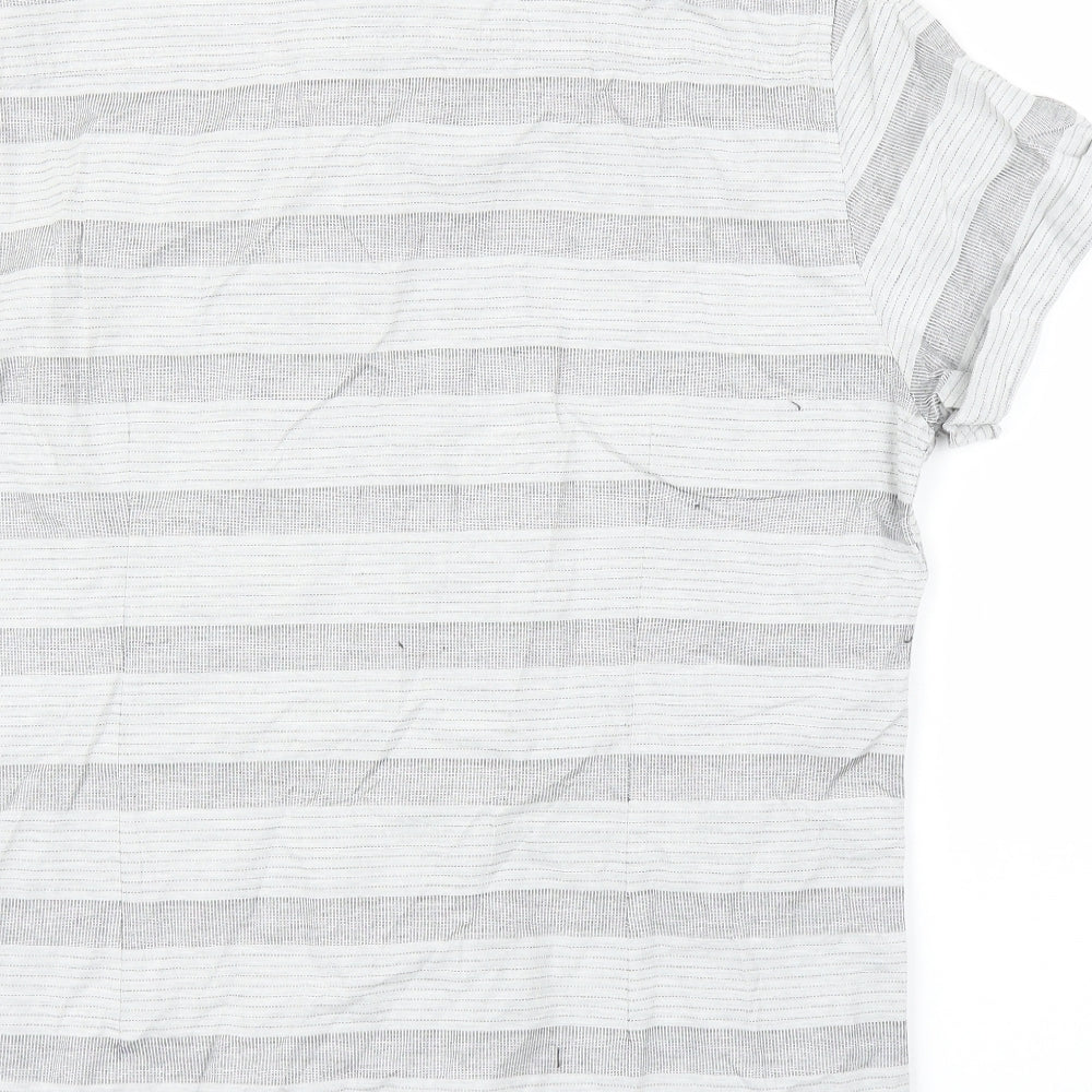 ACW85 Mens Grey Striped   Button-Up Size L