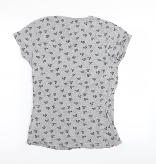 Primark Womens Grey Basic T-Shirt Size 12 - heart detail