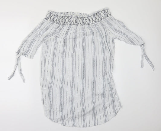 Womens UK Size M New Look White Ringer Blouse