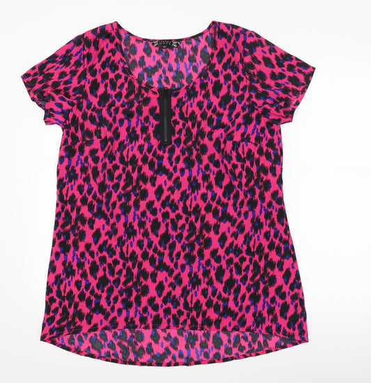 Additional front view of Joanna Hope women’s pink animal print tunic t-shirt, size UK 12