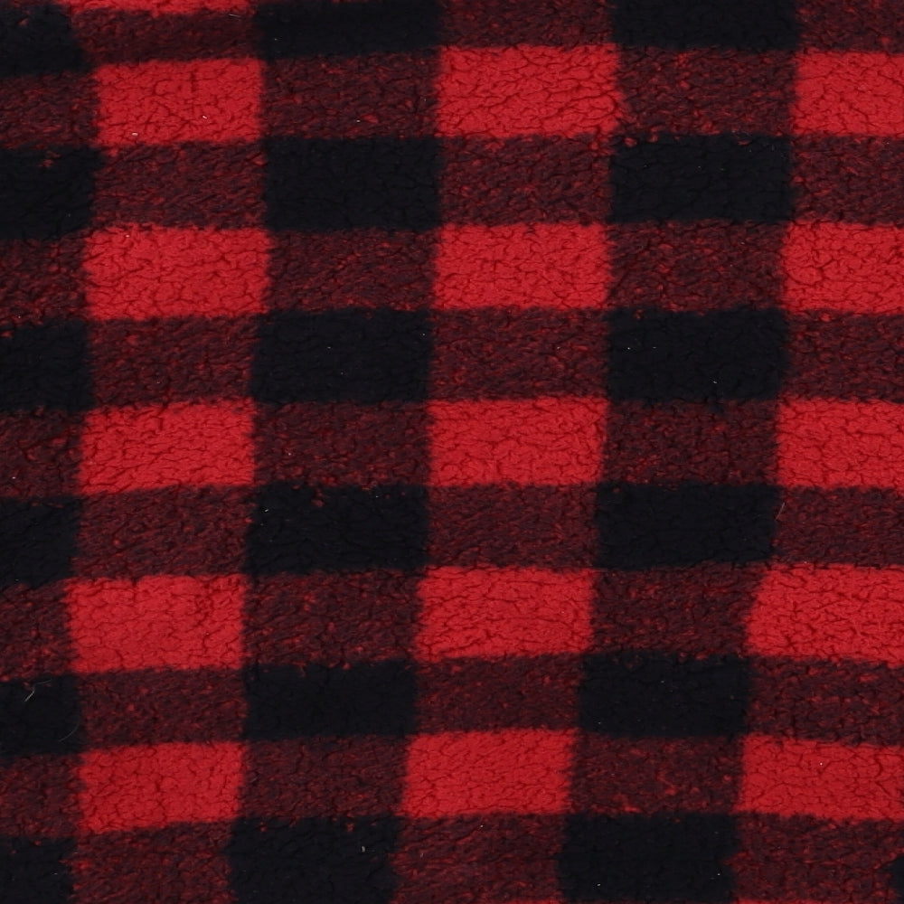 Brand and care label for Primark women’s red check flannel jacket, size UK 10