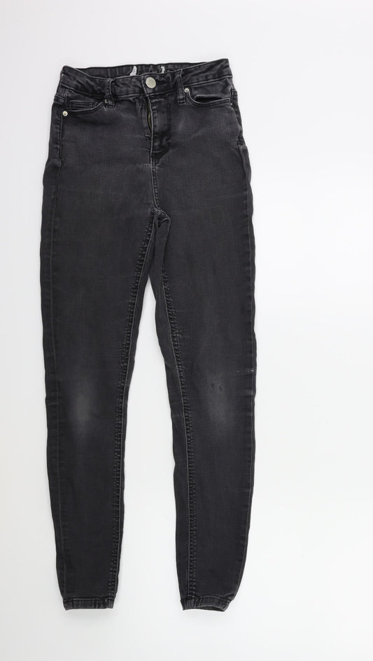 Additional front view of Missguided women’s black denim skinny jeans, size UK 8, 27-inch leg