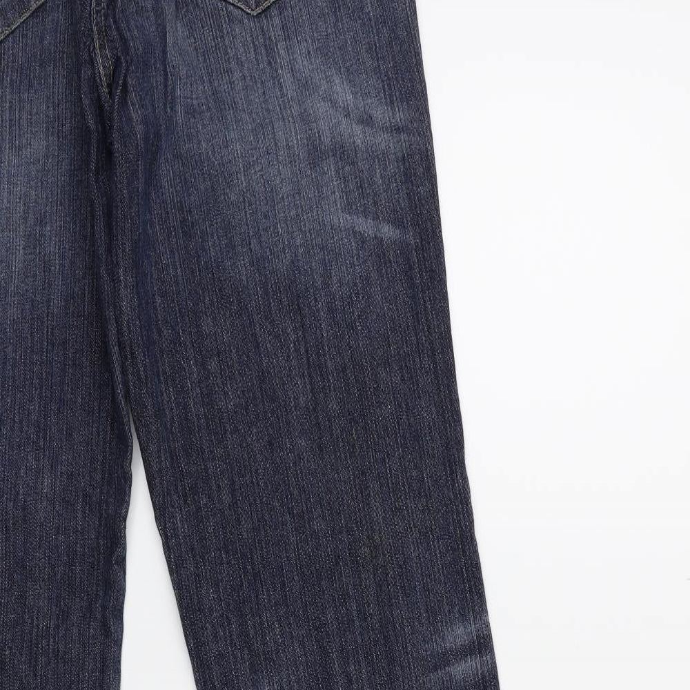 Brand and care label for Love jeans women’s blue denim straight jeans, size UK 36, in, 30-inch leg