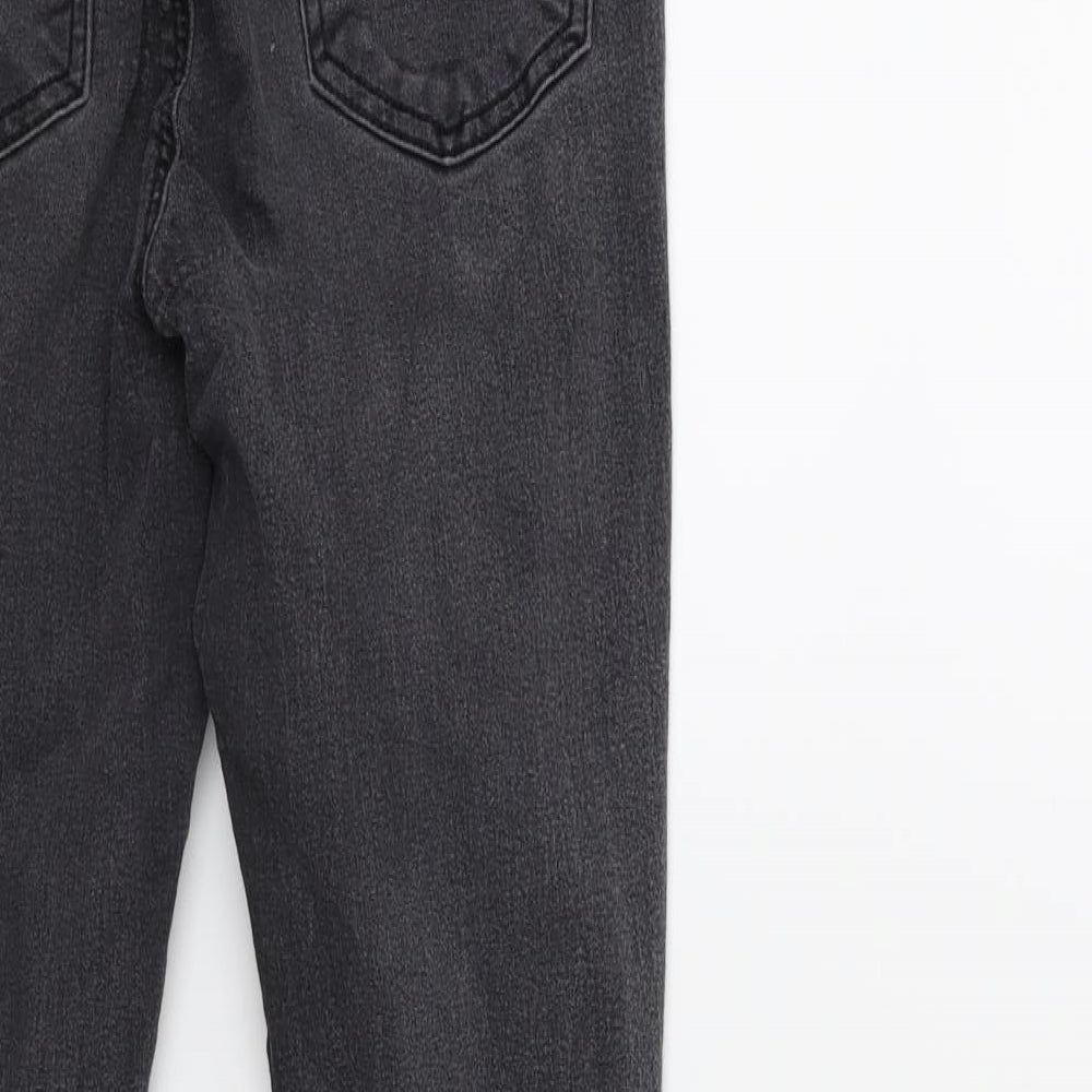 Brand and care label for Topshop women’s grey denim skinny jeans, size UK 23, in, 27-inch leg