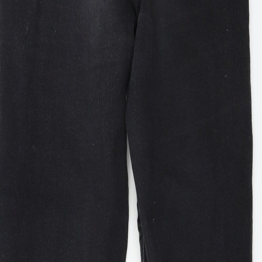 Brand and care label for Topshop women’s black straight jeans, size UK 26, in, 30-inch leg