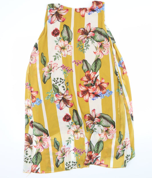 Blue Vanilla Womens Yellow Floral Chiffon A-Line Size S