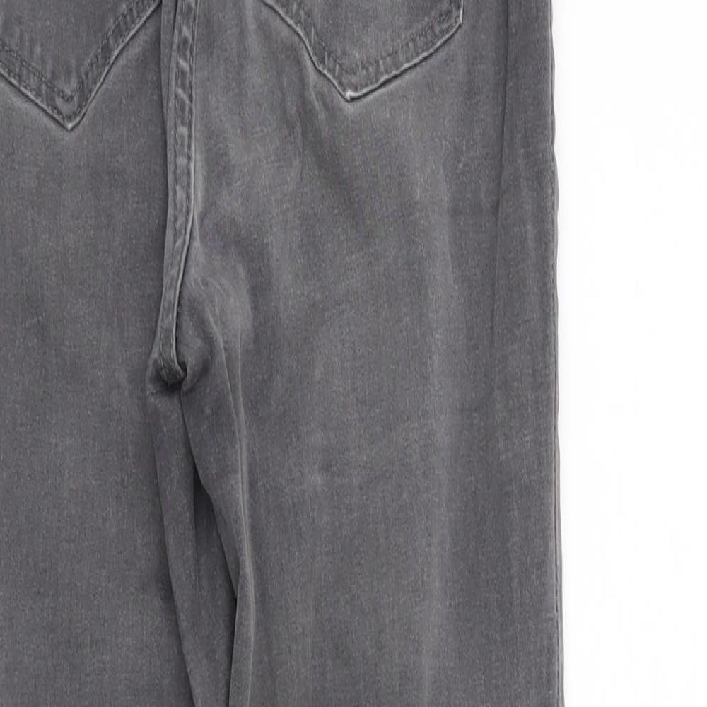 Brand and care label for New Look women’s grey denim skinny jeans, size UK 8, 23.5-inch leg