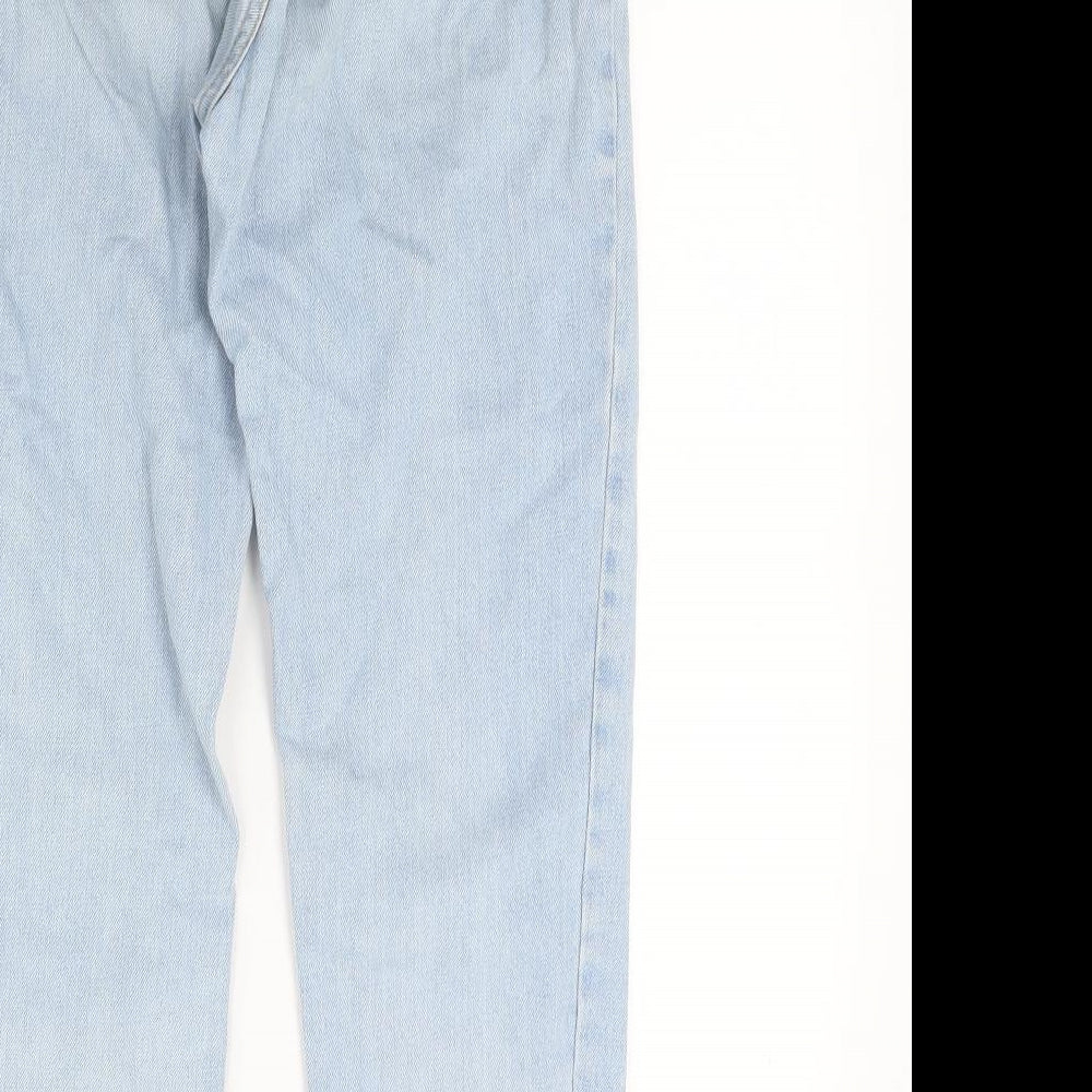 Brand and care label for Topshop women’s blue denim skinny jeans, size UK 26, 24-inch leg
