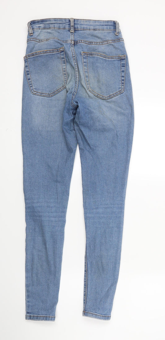 Back view of Primark women’s blue denim skinny jeans, size UK 8, 27-inch leg