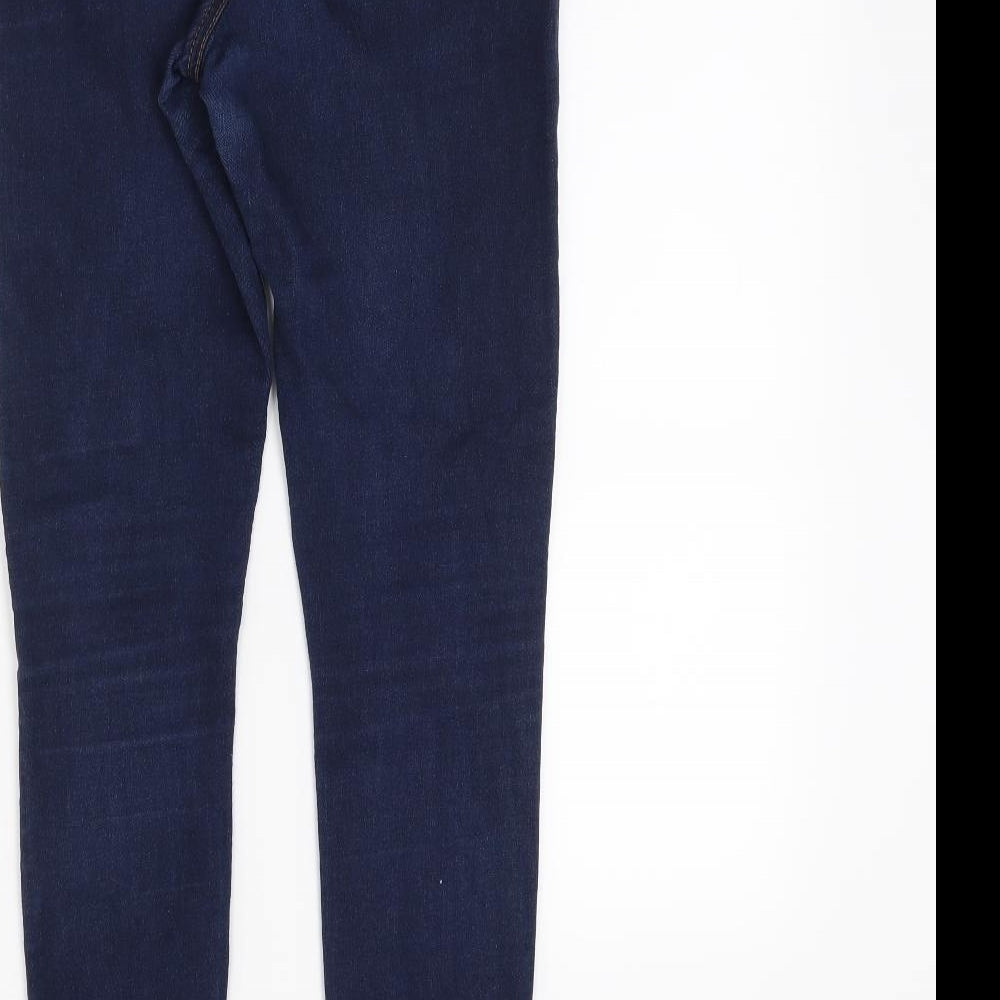Brand and care label for Primark women’s blue denim skinny jeans, size UK 27, in, 26-inch leg