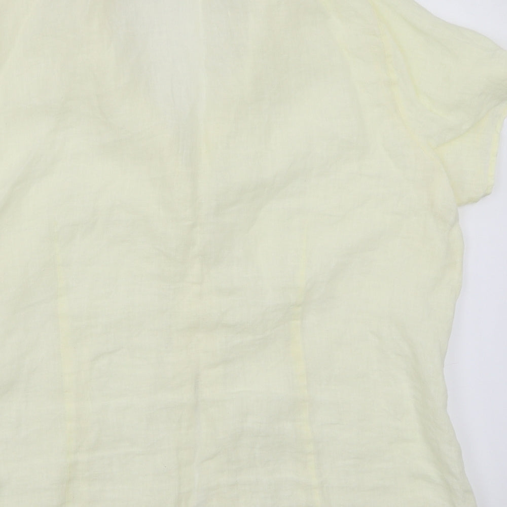 Brand and care label for Lands end women’s yellow basic button-up, size L
