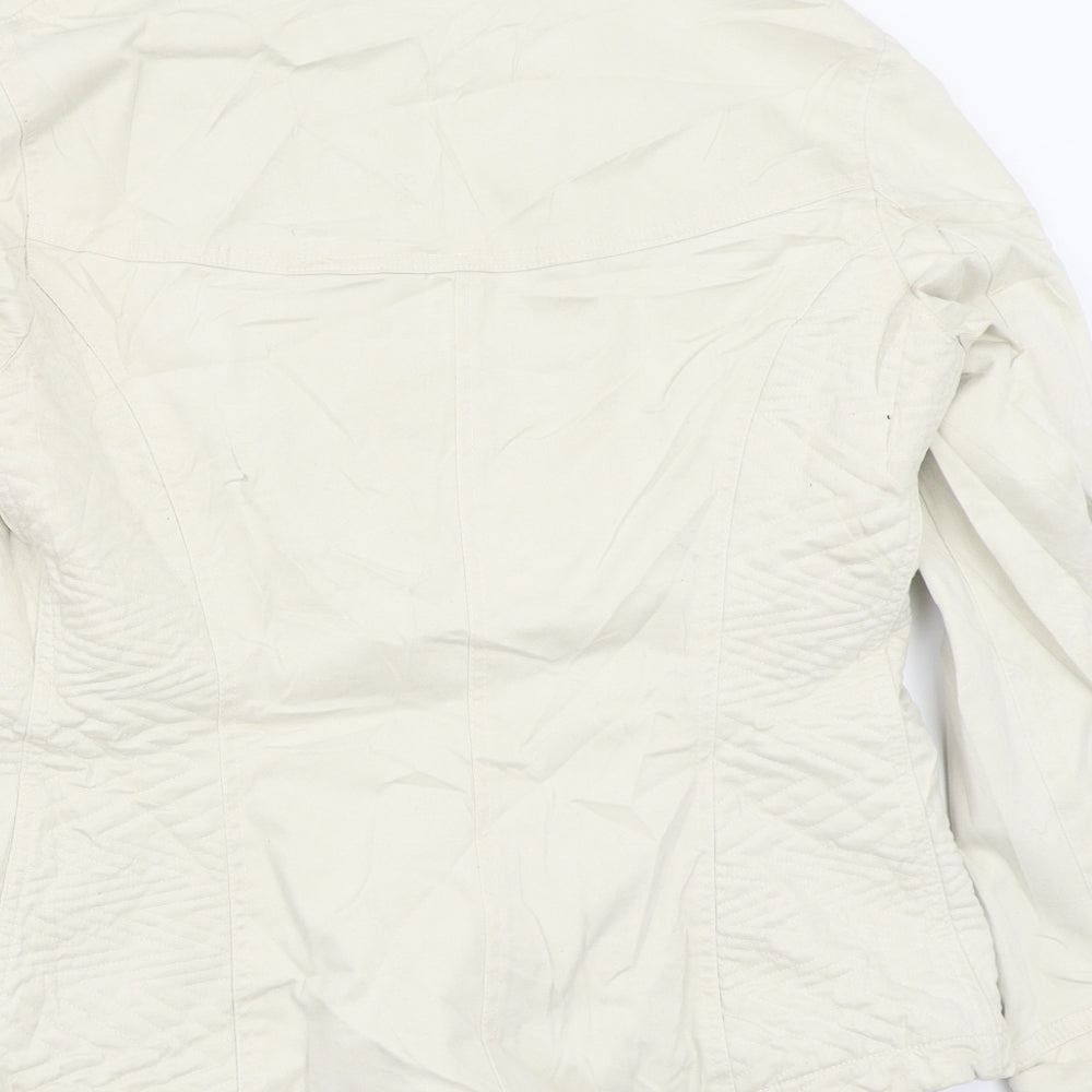 Brand and care label for Jocavis women’s beige jacket coat, size UK 14