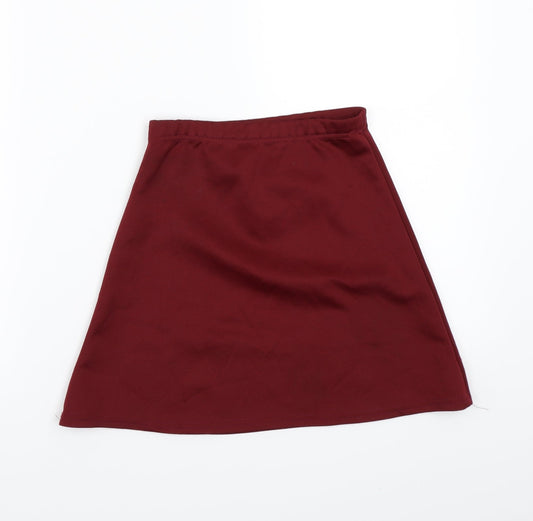 Additional front view of PRETTYLITTLETHING women’s red a-line skirt, size UK 4